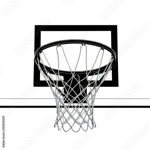 Close-up of a basketball hoop and net against a white background