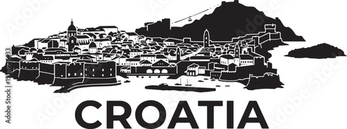 Stunning black and white illustration of Croatia cityscape
