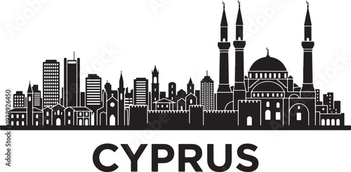 Cyprus city skyline with diverse religious architecture