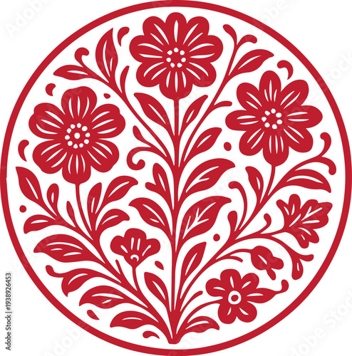 Red Flower Ornament in a Harmonious Circle