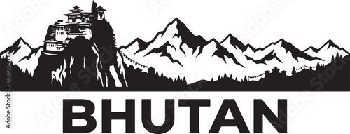 Stunning Bhutan landscape with Paro Taktsang monastery silhouette