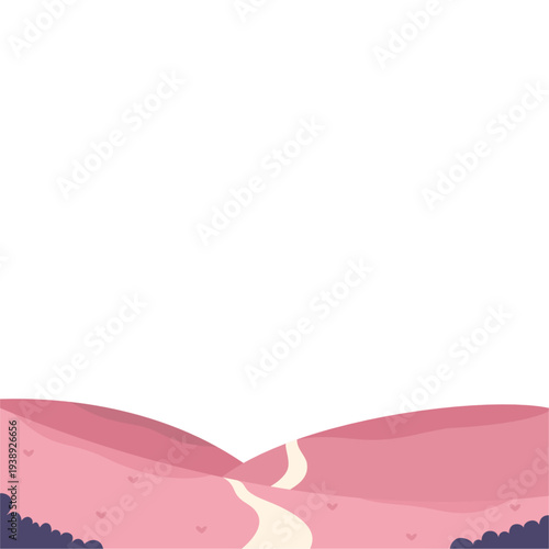 Serene pink landscape with winding path and hearts