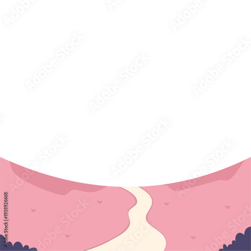 Sweet pathway through pink hills with hearts