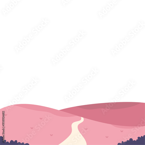 Serene pink landscape with winding path and heart details