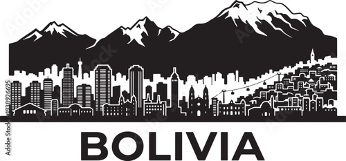 Bolivia cityscape with mountains and cable cars