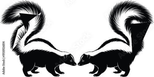 Skunk Animal Silhouette Vector Illustration Set, Striped Wild Mammal in Natural Pose, Wildlife Protection and Nature Concept for Educational Projects and Design.