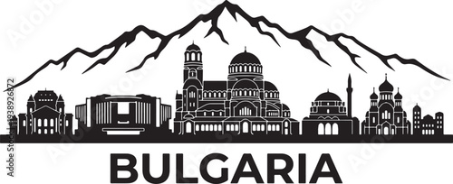 Bulgaria cityscape with historic buildings and mountains