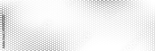 Fading triangle halftone texture gradient pattern. Abstract diagonal geometric background. Tech mosaic triangular halfton gradation. Vector vanishing corner arrow wallpaper for banner, booklet, poster