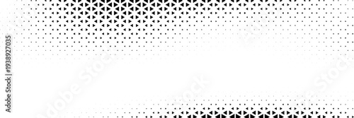 Fading triangle halftone texture gradient pattern. Abstract diagonal geometric background. Tech mosaic triangular halfton gradation. Vector vanishing corner arrow wallpaper for banner, booklet, poster