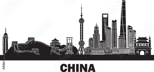 Modern China cityscape with iconic landmarks and architecture