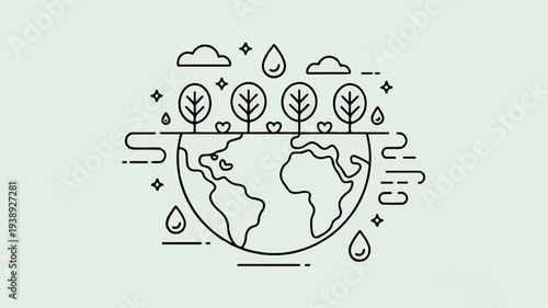 Earth with green leaves and water droplets on a light green background symbolizing eco friendly environment and sustainability
