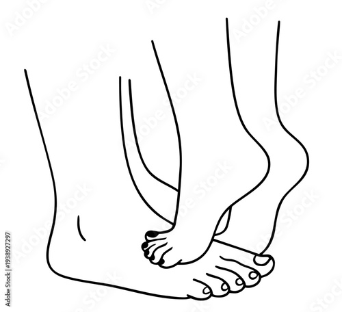 Feet and Legs Intimate Standing on Tiptoes Gesture, Woman Reaching Up to Taller Partner After Shower, Minimalist Line Art Couple Pose