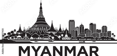 Stunning Myanmar cityscape with iconic pagodas and modern skyline