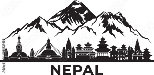 Stunning Nepal cityscape with ancient temples and Himalayan mountains