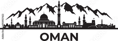 Oman's stunning cityscape with mosque and mountains