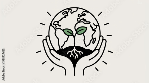 Hands cradling earth with green sprouts growing from soil symbolizing eco friendly care and sustainability