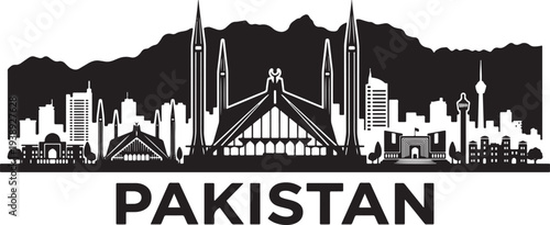 Modern Pakistan cityscape with iconic architecture and mountains