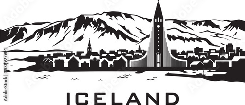 Stunning black silhouette of Iceland's cityscape with mountains