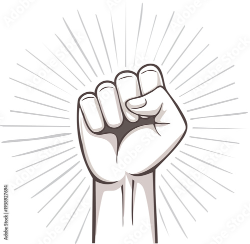 Clean monochrome line icon of a closed fist raised up, solidarity or power gesture