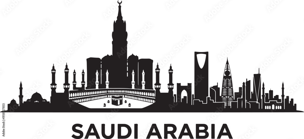 Fototapeta premium Saudi Arabia skyline with mosques and skyscrapers silhouette