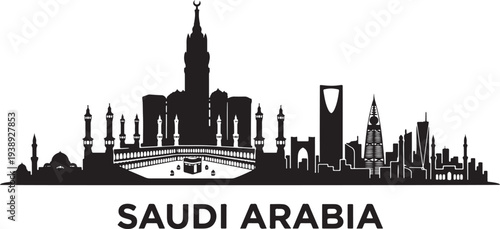 Saudi Arabia skyline with mosques and skyscrapers silhouette