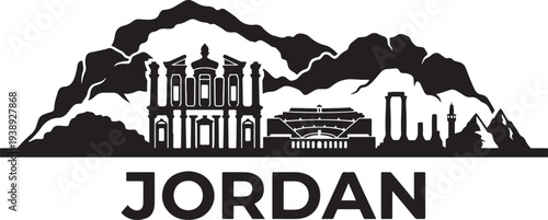 Jordan landmarks skyline vector illustration