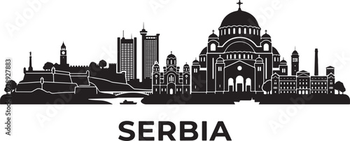 Serbia cityscape with historic buildings and modern skyline