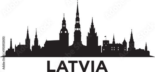 Latvia city skyline silhouette with historic architecture