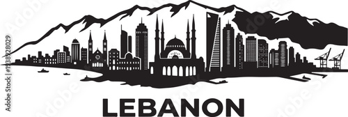 Lebanon cityscape with mountains and iconic buildings