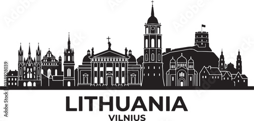 Vilnius Lithuania city skyline with historic buildings and churches