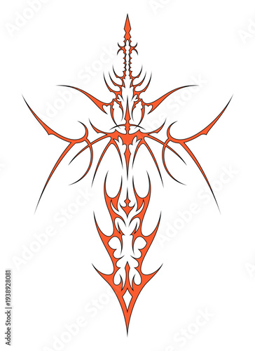 Cyber sigilsm Cross Neo tribal symmetrical outline and fill sharp style. vector format for mystical symbol, vector design for tattoo flash, streetwear t-shirt print apparel