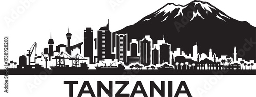 Tanzania cityscape with mountain silhouette illustration