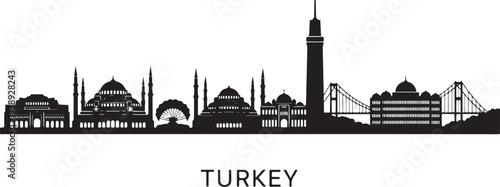 Stunning Istanbul cityscape silhouette with iconic mosques and bridges in Turkey