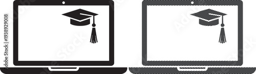 Graduation celebration with a laptop displaying a graduation cap icon