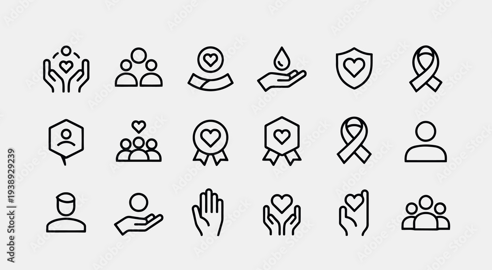 Fototapeta premium Set of 16 charity icons vector