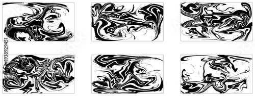 Set of abstract vector backgrounds. Ink marble texture. Ebru art. 
