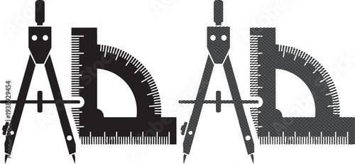 Vintage compass and straightedge tools forming the letters for a logo design