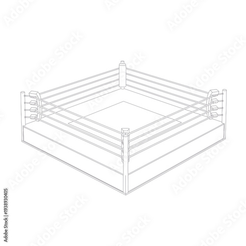 Empty Boxing Ring Outline With Ropes and Posts, Sports Competition Arena