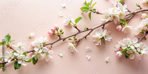 Delicate Spring Blossoms Arranged on a Soft Pink Background