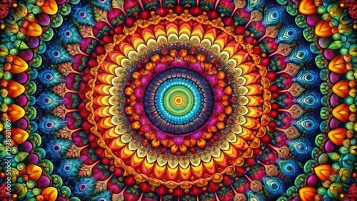 Vibrant Kaleidoscopic Mandala A Symphony of Color and Intricate Design Featuring Circular Patterns and Jewel-toned Hues