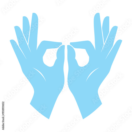 Blue Medical Gloves OK Hand Gesture.