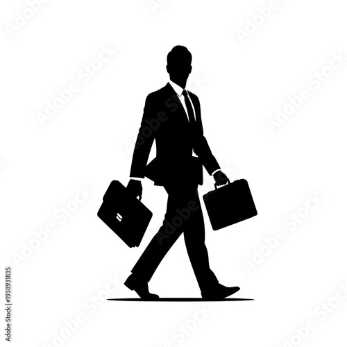Businessman Walking with Briefcases in Hand.