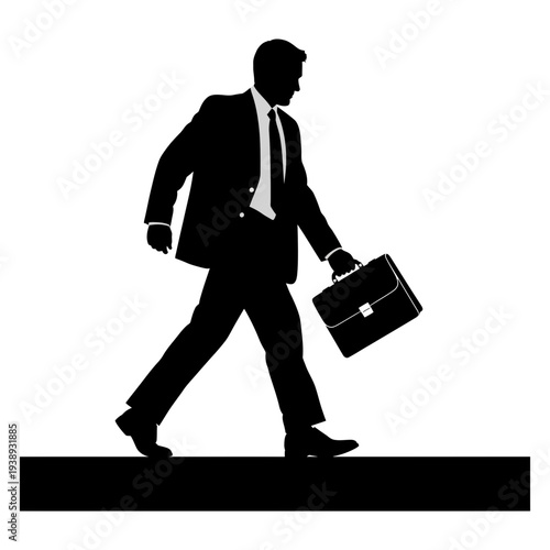 Businessman Walking with Briefcase Silhouette.