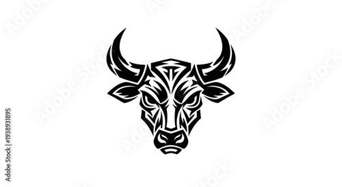 Fierce Bull Head Tribal Tattoo Style Vector Art