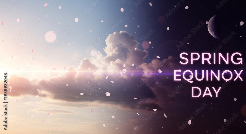 Fototapeta premium Spring Equinox Day celebration with cherry blossoms and moon