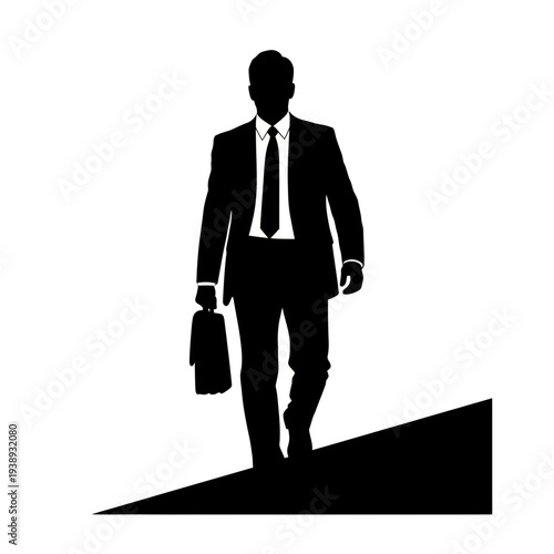Businessman Silhouette Walking with Briefcase Upward.