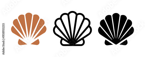 Three Stylized Scallop Shell in Different Colors and Styles