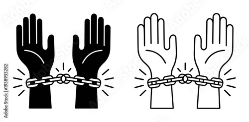 Two pairs of hands breaking free from chains, symbolizing freedom and liberation