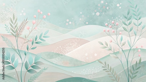 Serene Landscape with Delicate Floral Accents and Softly Undulating Hills