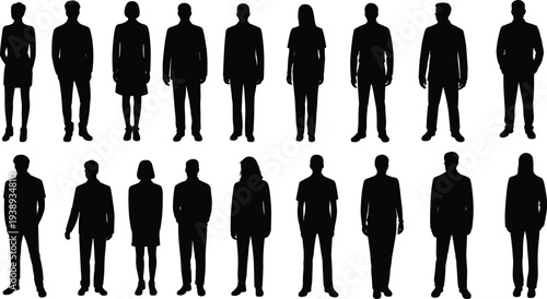 Business people silhouettes collection, men and women standing professional corporate characters isolated for office team staff concept illustration